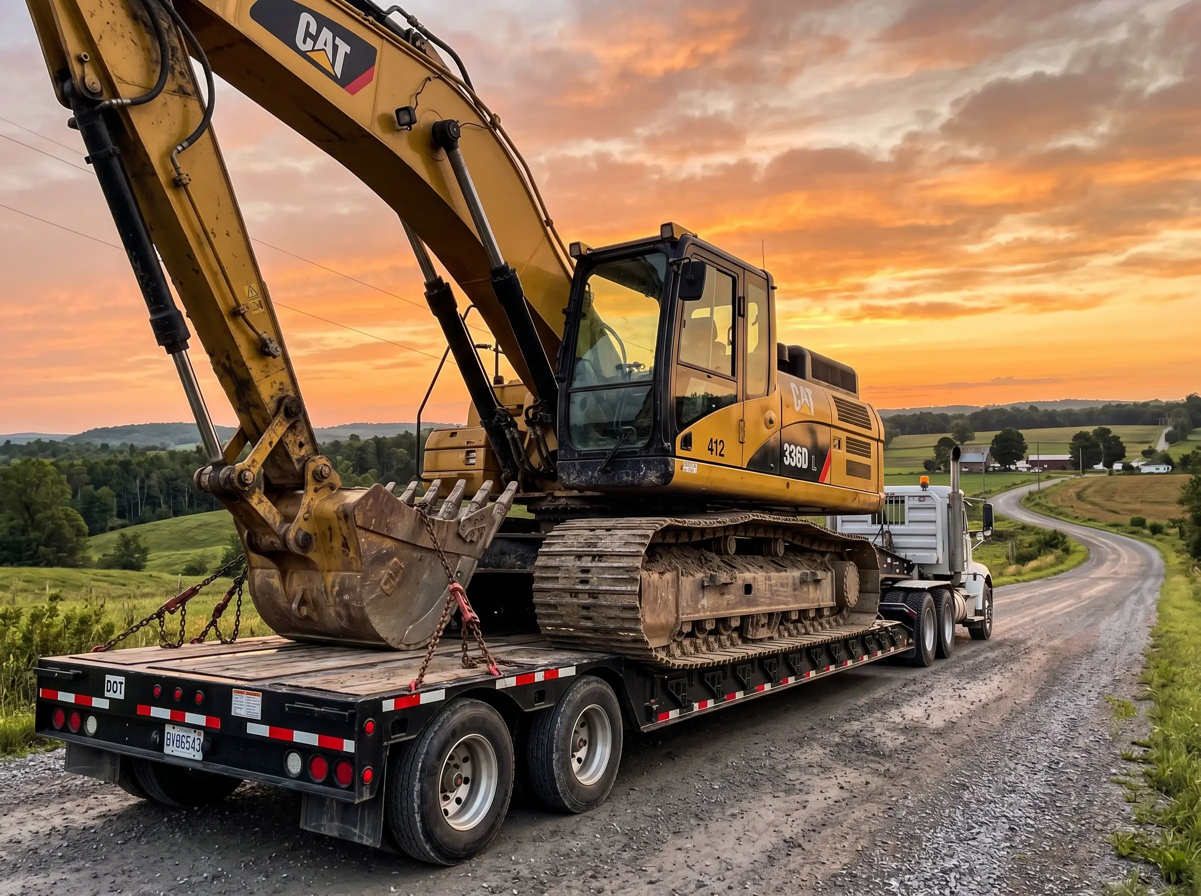 Construction excavator being transported